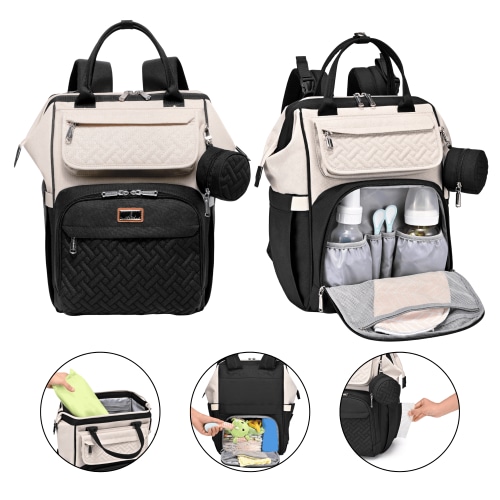 BabbleRoo Baby Diaper Bag Backpack, Waterproof Wide Top Design, Apricot and Black, Unisex