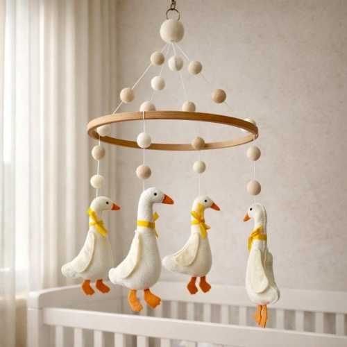 Goose Baby Mobile, Felt Nursery Decor, Neutral Crib Mobile