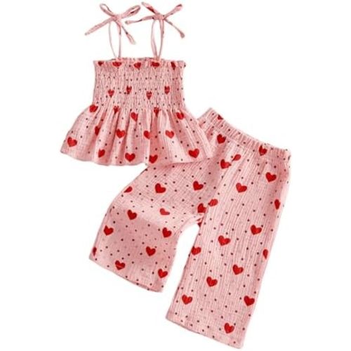 VISGOGO Infant Baby Toddler Girls Clothes Solid Color Sleeveless Camisole Linen Pants Set Baby Summer Outfits