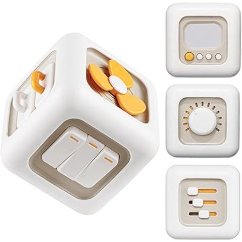 Montessori Busy Cube for Babies Toddlers, Sensory Travel Toys 6-12 Months for Plane, Baby & Toddler Learning & Education Toys for 1 2 Year Old Boy Girl Gifts, Newborn Baby Gifts, Grey