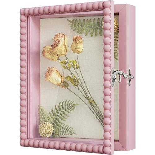Love-KANKEI 8x10 Deep Shadow Box Frame,Unique Solid Wood Beads Frame,Pink