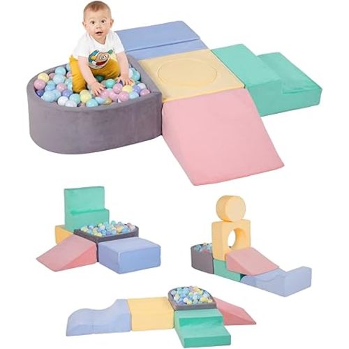 DTRK Climbing Toys for Toddlers 1-3, 6-Piece Foam Climbing Blocks for Toddlers, Baby Playtime Corner Climber Indoor Foam Soft Play Set for Climbing Crawling and Sliding (Multicolor（No Ball)