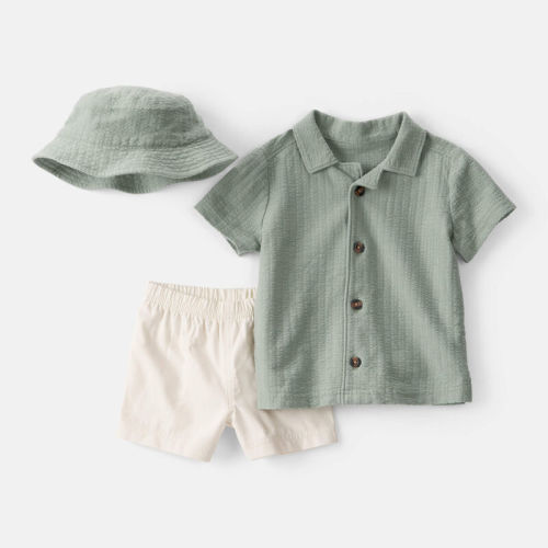 Baby Boy 3-Piece Solid Short-Sleeve Top & Short Set - Green/White | Carter’s Oshkosh Canada