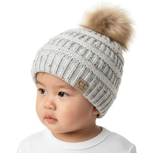 Funky Junque Baby Pom Pom Beanie – Soft Knit Infant Winter Hat for Baby Girls & Boys, Cozy Warm Newborn Beanie 0–12 Months