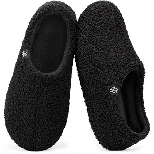 HomeTop Women's Fuzzy Curly Fur Memory Foam Loafer Slippers with Polar Fleece Lining