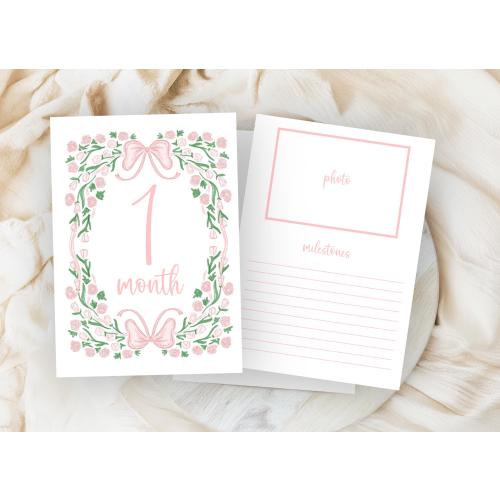 Girl Monthly Milestone Cards, Baby Girl Watercolor flower Monthly Milestone Cards, Grand millennial Milestone Cards, Printed Milestone cards