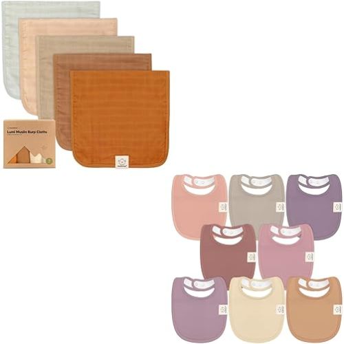 KeaBabies 5-Pack Muslin Burp Cloths for Baby Boys, Girls and 8-Pack Organic Baby Bibs for Girls & Boys - Baby Burp Cloths, Burp Clothes, Teething Baby Bibs for Boy, Girl
