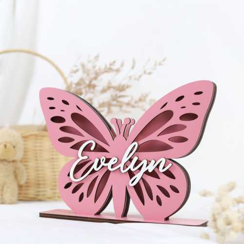 Personalized Butterfly Nursery Piggy Bank, Custom Name Butterfly Coin Bank, Kids Wooden Money Box, Baby Shower Gift, Nursery Shelf Decor