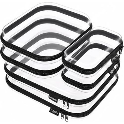 YQBRAO Clear Hard Shell Zipper Cases, 6 Multi-Size Organizers, Black