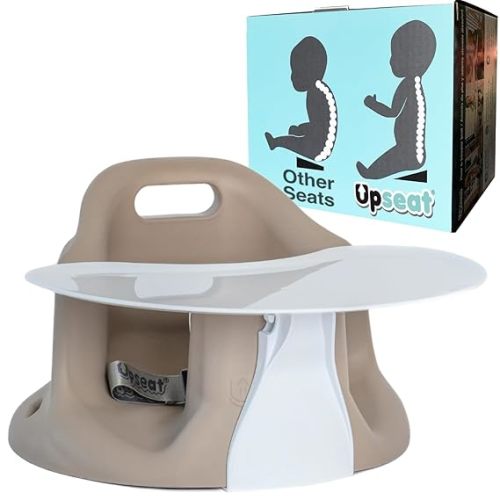 Upseat – The Original Ergonomic Baby Floor & Booster Seat with Tray, Developed with Physical Therapists for Upright Posture & Healthy Hip Development, 4–24 Months, Extra-Large Tray (Taupe)