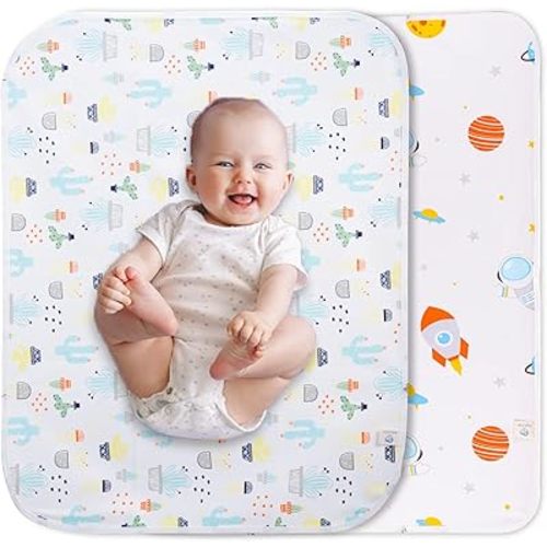 Baby Changing Pad Changing Table Pads Waterproof Large Size 37.5x27.5 Inch Portable Diaper Changing mat Liners Reusable Washable Mattress Protector for Girls & Boys 2 Pack
