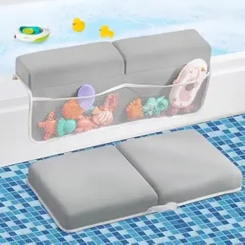 Bath Kneeler and Elbow Rest Pad Set, Thick Soft Quick Dry Bathtub Mat for Baby Bathing Time, Memory Foam With Toys Organizer, Gifts for Parents, Grey