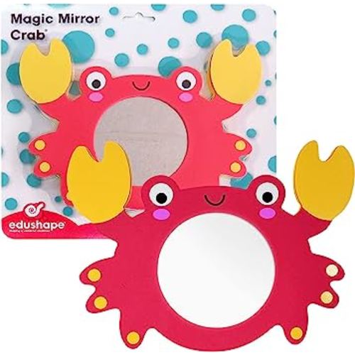 Edushape Magic Mirror - Shapes Crab Baby Mirror, Foam Bath Toys for Toddlers 1-3, Learning Cause & Effect, Cognitive Skills