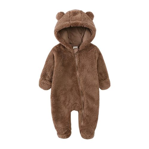 Baby Newborn Snowsuit Fleece Winter One-Piece Suit Cartoon Bear Warm Hooded Jumpsuit Outwear Outfits for Girls Boys