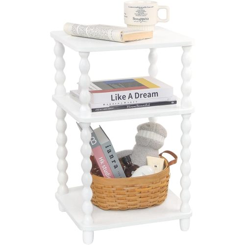 White End Table, Small Side Table with Shelf, Modern Night Stand