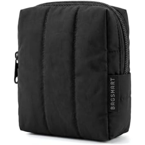 BAGSMART Small Makeup Bag for Women with Slip-in Pocket, Black