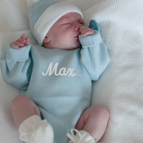 Flat Knit Personalized Romper - Power Blue – Sweet June