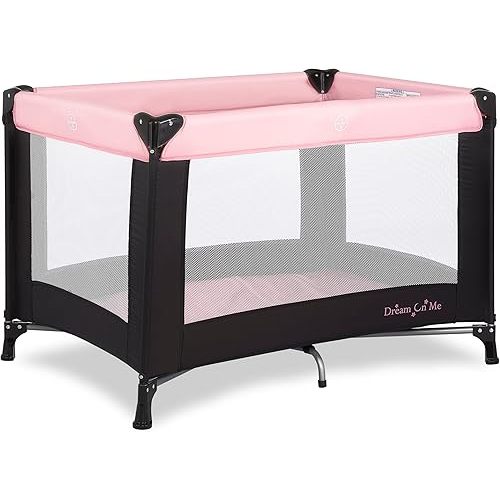 Dream On Me Nest Portable Playard , Award-Winning Lightweight Travel Playpen for Baby. Quick Fold, Mesh Sides, Foldable Mattress Pad, No-Tool Assembly, Meets ASTM/CPSC Standards -Pink