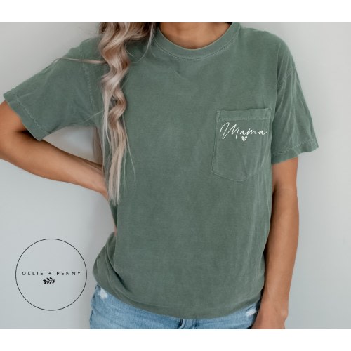 Mama Heart Pocket Shirt , Comfort Color Wash, Retro Mama Shirt, Groovy Mama Shirt , Pregnancy Reveal Shirt, Mama Shirt, Mother's Day Shirt