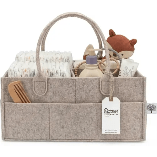 Parker Baby Co. Diaper Caddy - Nursery Storage Bin and Car Organizer for Diapers and Baby Wipes - Oatmeal, Large