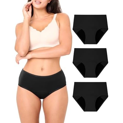 BAMBOO COOL Womens Period Underwear High Waisted Leakproof Postpartum Maternity Panties Soft Breathable Absorbent,3 Pack