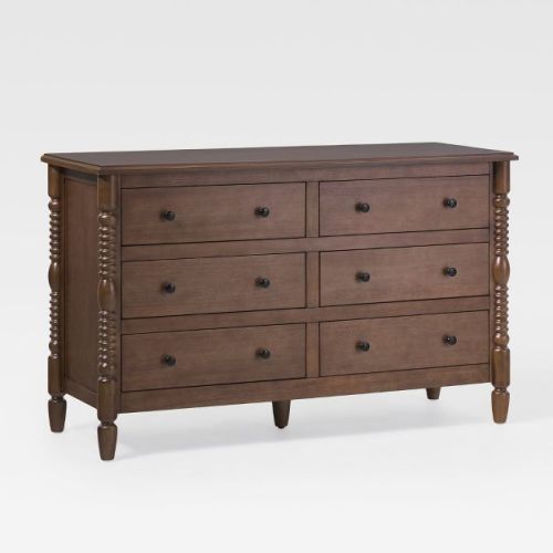 Walker Edison Easy Assembly Solid Wood 5 Drawer Spindle Chest Dark Brown 6-Drawer