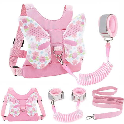 3 in 1 Toddlers Leash + Anti Lost Wrist Link Child Kids Safety Harness Kids Walking Wristband Assistant for Girl Pink Christmas Gift