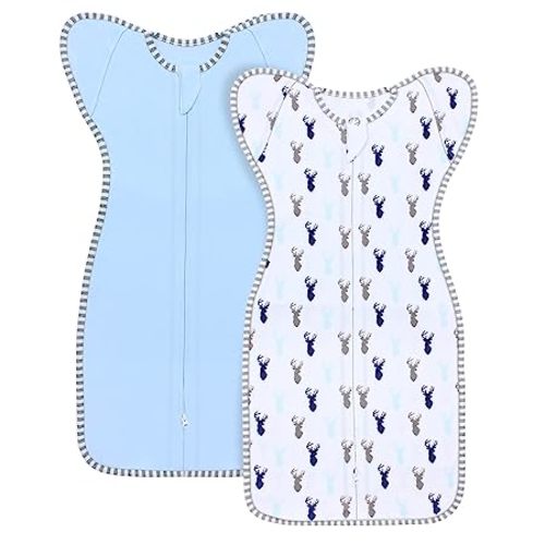 Transition Swaddle, Arms up Swaddle Baby Sleep Sack 3-6 Months 2-Way Zipper 100% Cotton Arms in/out, 0.5 Tog Lightweight Transitional Swaddle Sack, 2 Pack Wearable Blanket Baby Swaddle Unisex (Medium) - Medium 3-6 Months