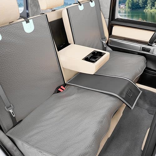 Dog Car Seat Cover for Back Seat with PU Leather, Waterproof Backseat Pet Cover for Dogs, Rear Seat Protector for Dogs with Non-Slip Net, Universal Fit for Car, Truck and SUV, Gray