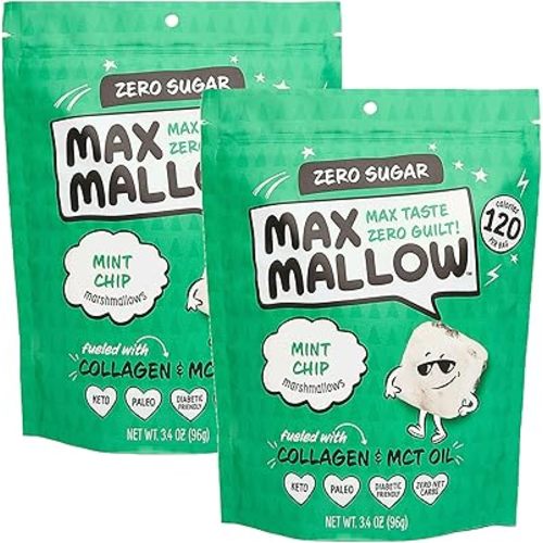 Max Mallow Sugar Free Marshmallows - Keto Friendly, Perfect for S'mores, Hot Chocolate, and Baking with Zero Sugar Snacks, Smores Mct Oil Zero Sugar Marshmellow Marshmallow Mint Chip, 2 Pack