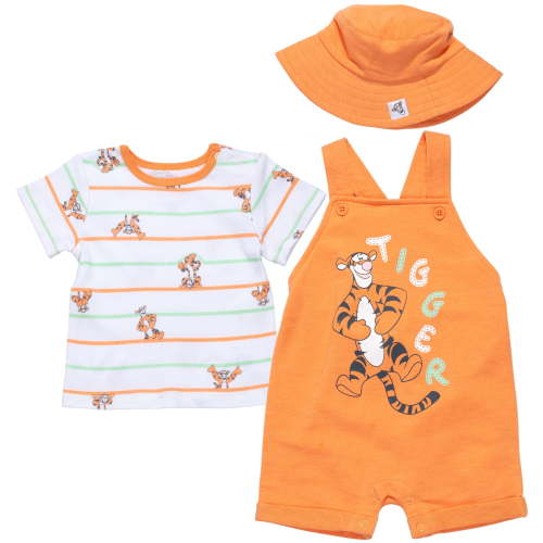 Free Shipping! Disney Baby Winnie the Pooh Tigger Eeyore Piglet Short Overalls T-Shirt Hat 3 Piece Set