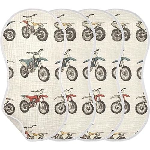 Vintage Dirt Bikes Burp Cloths Baby Boys Girls Absorbent Soft Cotton Burping Cloths Rags, 4 Pack