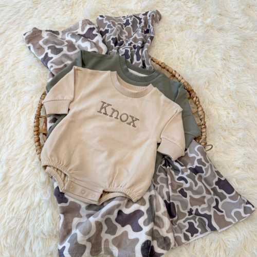 Embroidered Baby Romper, Embroidered Kids Romper, Name Baby Outfit, Baby Boy Name Sweatshirt, Cotton Camo Bundle, Toddler Name Sweater