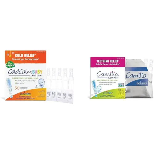 Boiron ColdCalm Baby Single-Use Drops for Relief from Cold Symptoms of Sneezing & Camilia Teething Drops for Daytime and Nighttime Relief of Painful