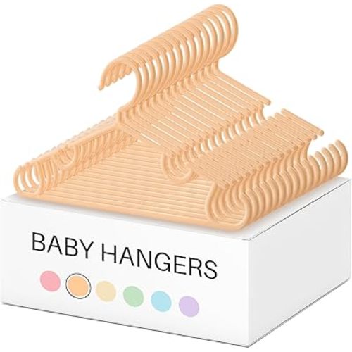 Hsei 60 Pack Pastel Color Kids Nursery Hangers Plastic Baby Hangers Heavy Duty Toddler Hanger for Pants, Coat, Skirts, Closet, Nursery Decor(Orange)