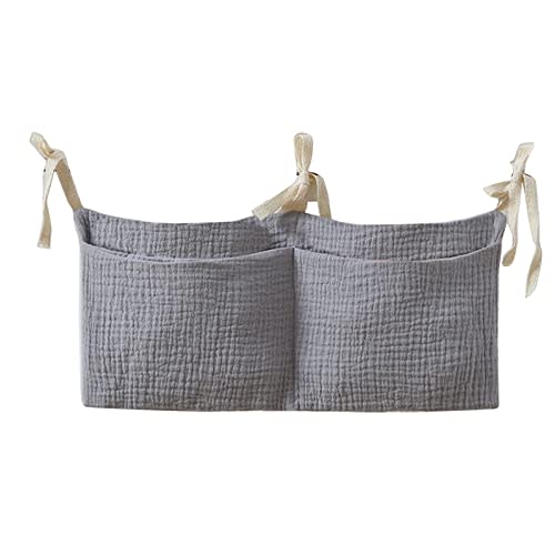 JUSTAUS Bedside Hanging Bags Milk Bottle Bib-Storage Bag Crib Organizer Baby Nappy Dormitory Bed-Bunk Organizing Bag Nappy-bags, Gray