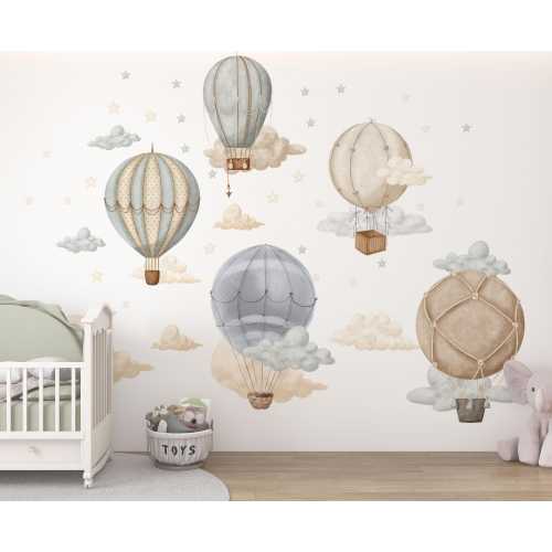 hot air balloon nursery, hot air balloon wall decal, nursery wall decals / Hot Air Balloon decals / Moon and stars wall decals