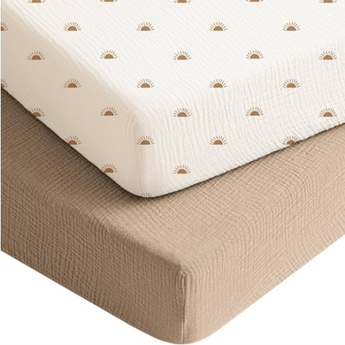 Konssy Muslin Crib Sheets for Boys, Soft Cotton Neutral Baby Sheets for Standard Crib Mattress 2 Pack, 52"x28" (Star,Blue)