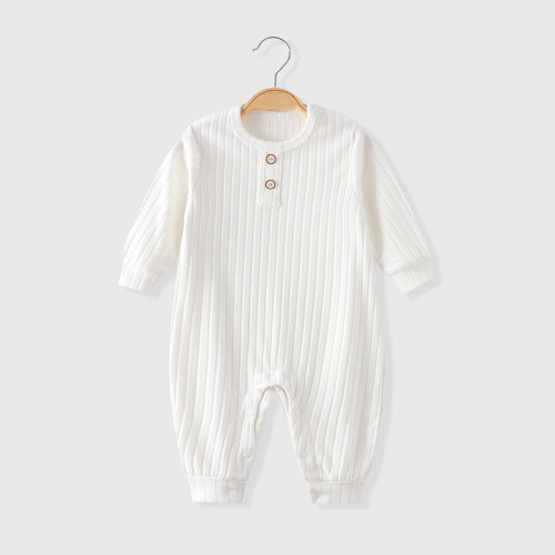 Baby Crew Neck Solid Color Ribbed Romper