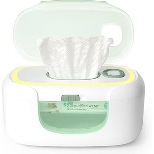 Momcozy New Baby Wipe Warmer, Large Capacity Wipe Dispenser Compatible with 60-80pcs,10-Min Fast Heating,4 Temperature Modes,Innovative Spring Design,Silicone&Top Seals,Even Heating,3-Level Nightlight