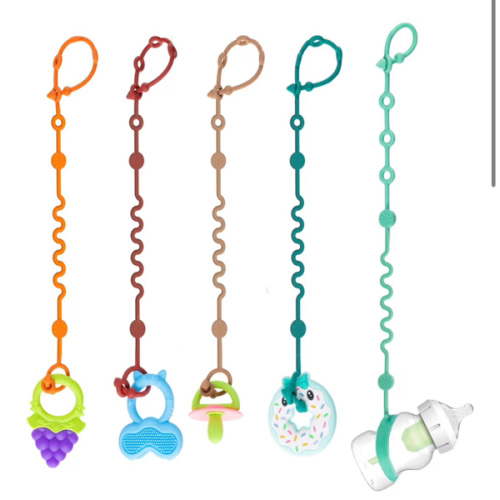 Toy Straps for Baby, 5pcs Adjustable Toy Holder for Stroller Accessories, Silicone Tether Pacifier Clip, No Throw Travel Essential Leash for High Chair, Car Seat (5-Pack)