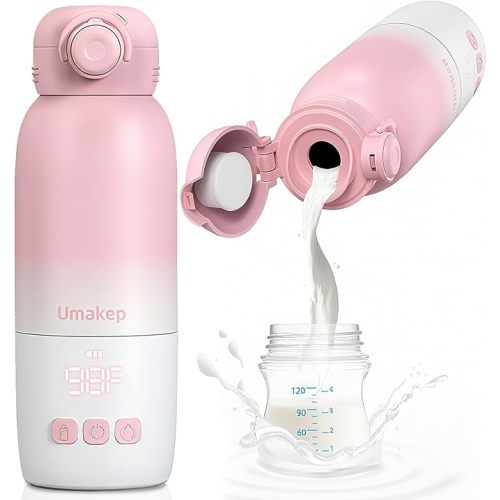 Portable Bottle Warmer, Large 12oz Capacity with Dual Heating Modes for Breast Milk & Water, Smart Temperature Control, Long Battery Life, Bottle Warmer for Outdoor, Airplane & Car Travel, Pink