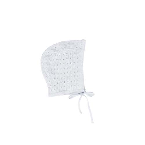 BEBE JOLEE BLUE KNIT POINTELLE TIED BONNET