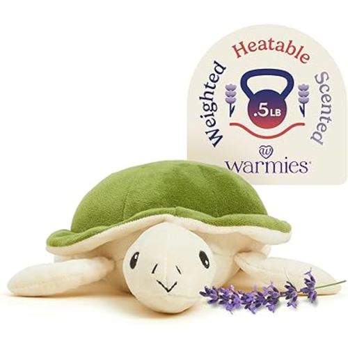 warmies Junior Microwavable & Weighted Stuffed Animals, Turtle - Heated Stuffed Animal Plushie for Warmth & Comfort - Cute Soft Plush Toys for Adults & Children (Boys, Girls, Babies & Toddlers)