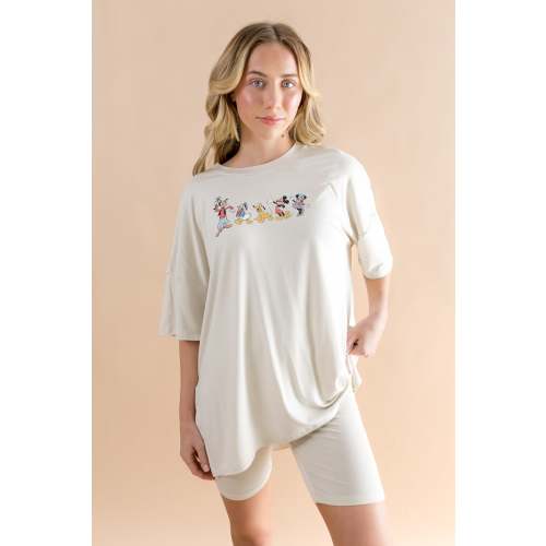 Women’s Biker Short Set in Mickey and Friends on Ecru