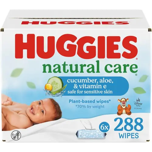 Huggies Natural Care Cucumber, Aloe and Vitamin E Baby Wipes, Hypoallergenic, Scented, 6 Flip-Top Packs (288 Wipes Total), Packaging May Vary