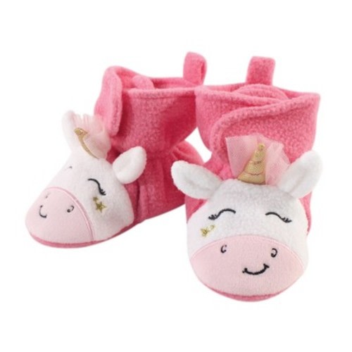 Hudson Baby Infant Baby Girls Cozy Fleece Booties, Pink Star Unicorn, 6-12 Months