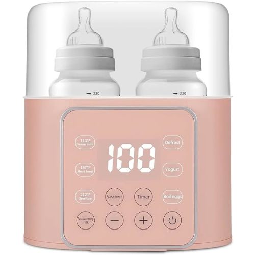 Baby Bottle Warmer 9-in-1 Multifuntion Breast Milk Warmer, Fast Baby Food Heater & Defrost Warmer with Timer for Twins, LCD Display Accurate Temperature Adjustment, 24H Constant Mode (Rose)