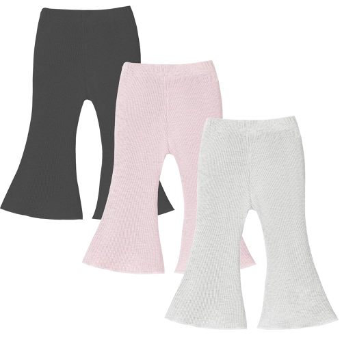 U·nikaka 3 Pack Baby Girl Flare Pants Solid Toddler Leggings Newborn Ribbed Ruffle Bell Bottoms Cotton Infant Pants Trousers