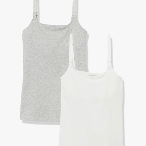 Amazon Essentials Women's Maternity Nursing Tops, Pregnancy Clothes with Adjustable Straps and Built-in Shelf Bra, Pack of 2